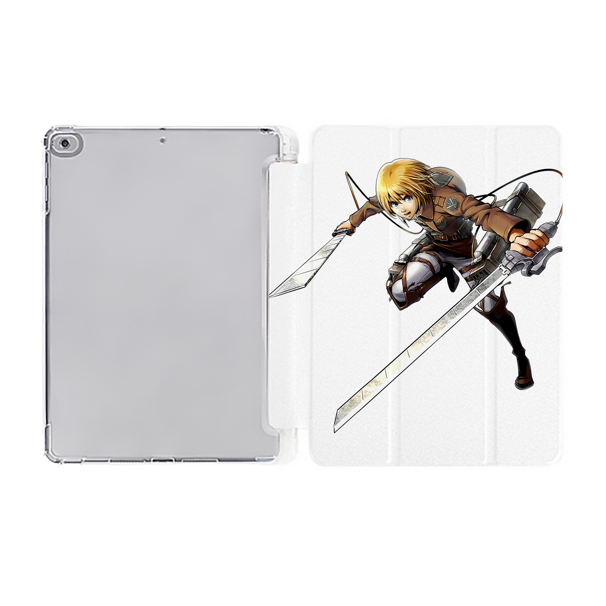 （画像用） 進撃の巨人 アルミン·アルレルト Attack on Titan Armin Arlert IPad ケース ペン収納付き 三つ折りスタンド PUレザー×シリコン 対応機種9.5/10.5/10.9インチ